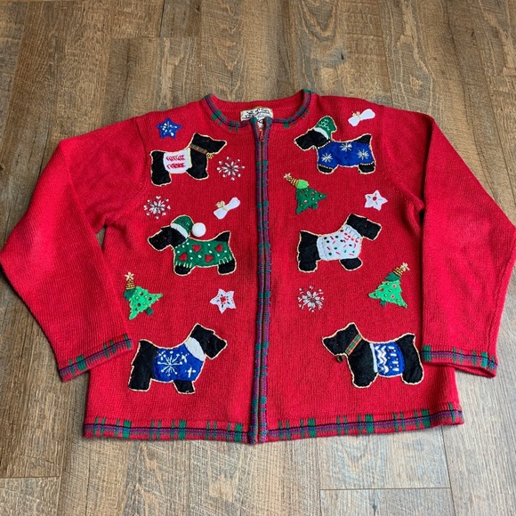 Heirloom Collectibles Red Boston Terrier Scottie Dog Christmas Sweater Small - Picture 1 of 12